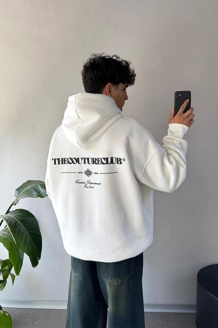 Sırt Baskılı Minimal Nakışlı Oversize Hoodie