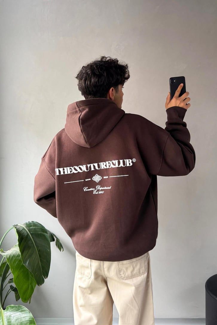 Sırt Baskılı Minimal Nakışlı Oversize Hoodie