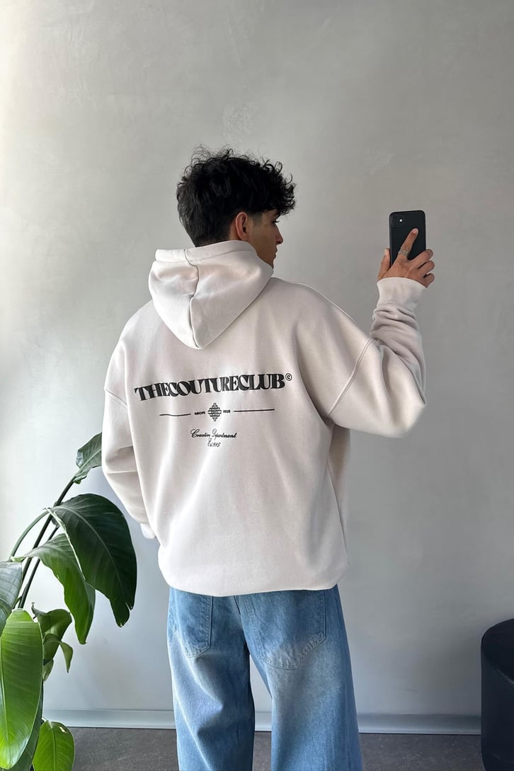 Sırt Baskılı Minimal Nakışlı Oversize Hoodie