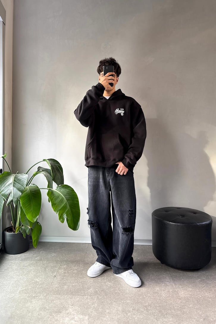 Sırt Detay Baskılı Oversize Hoodie
