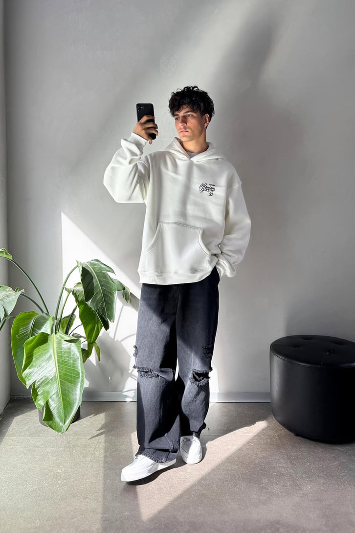 Sırt Detay Baskılı Oversize Hoodie