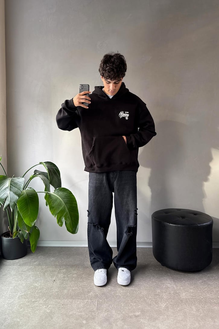 Sırt Detay Baskılı Oversize Hoodie