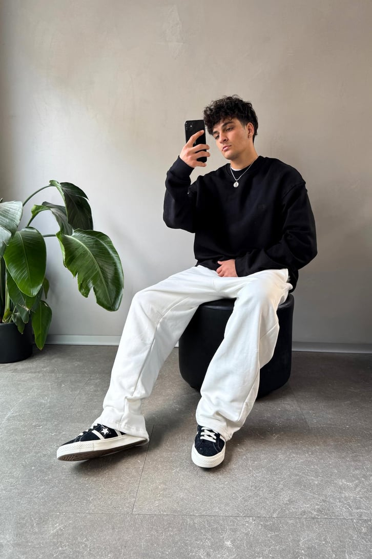 Sırt Detay Nakışlı Oversize Bisiklet Yaka Sweatshirt