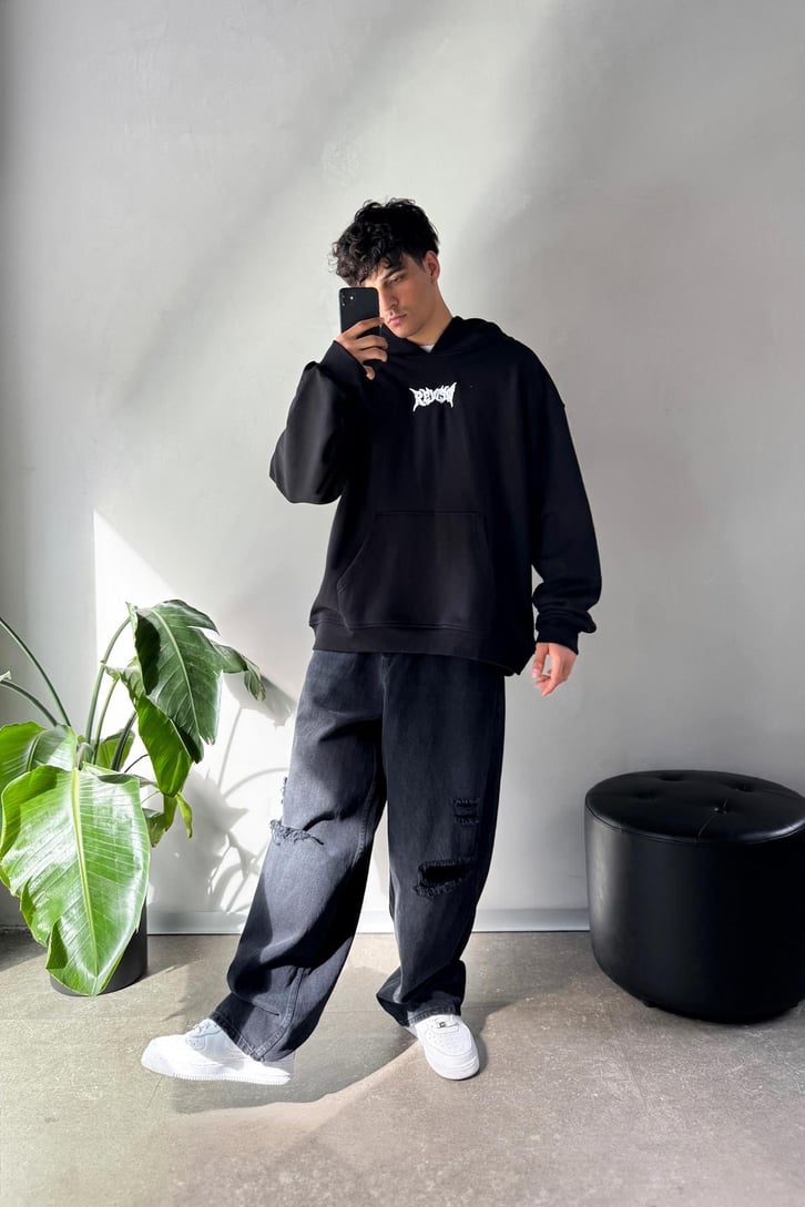Sırt Detay Rw Nakışlı Oversize Hoodie