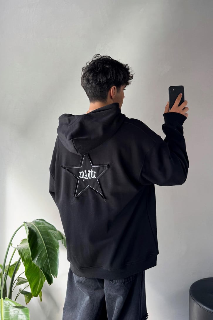 Sırt Detay Rw Nakışlı Oversize Hoodie