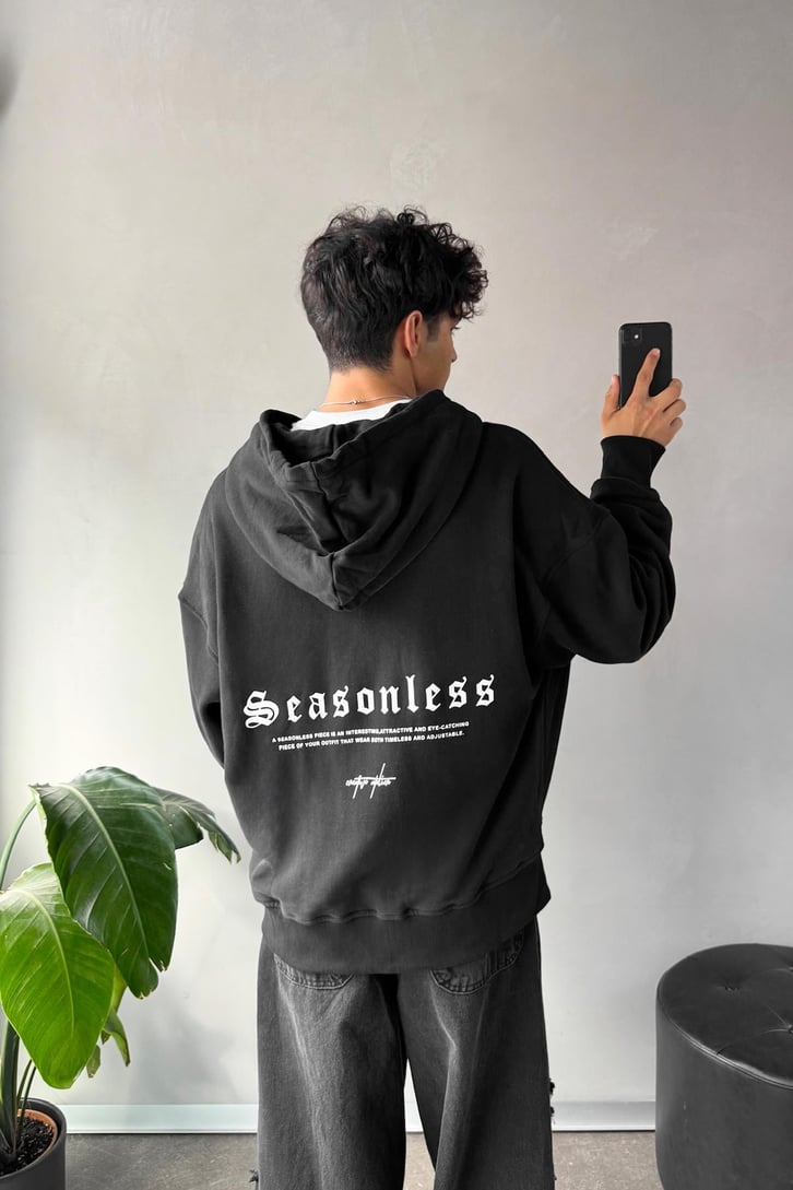 Sırt Detaylı Minimal Baskılı Oversize Hoodie