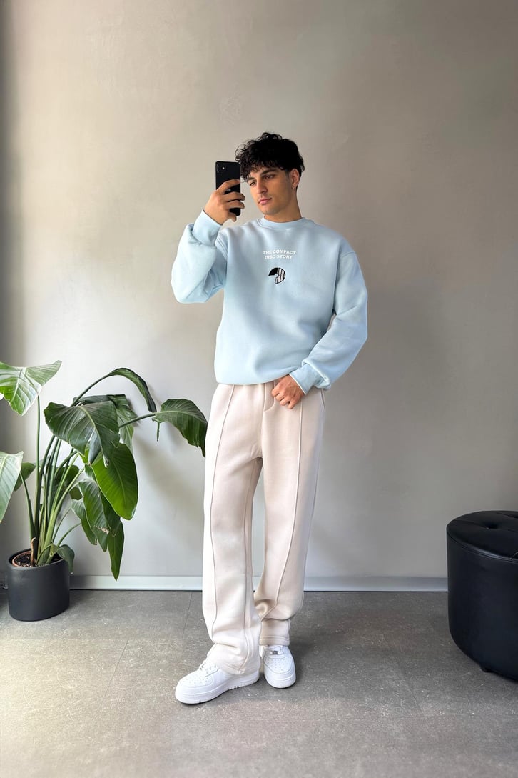 Sırt Detaylı Writing Nakışlı Bisiklet Yaka Sweatshirt