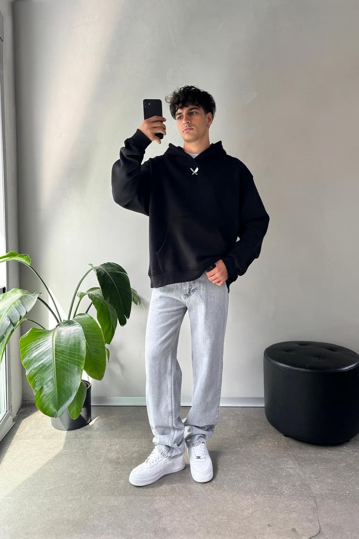 Sırt Graffiti Baskılı Oversize Hoodie