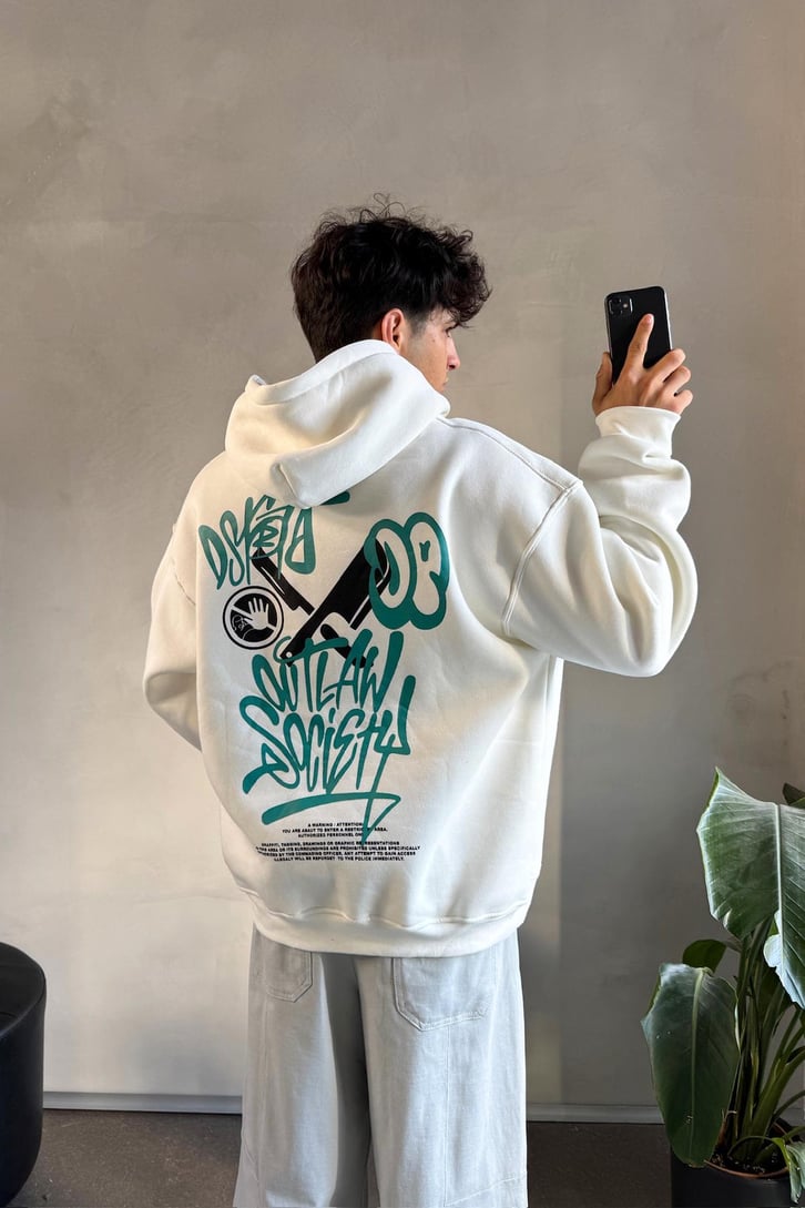 Sırt Graffiti Baskılı Oversize Hoodie