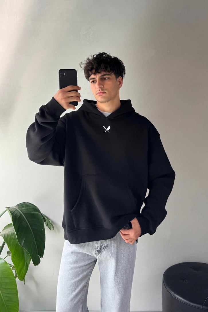 Sırt Graffiti Baskılı Oversize Hoodie