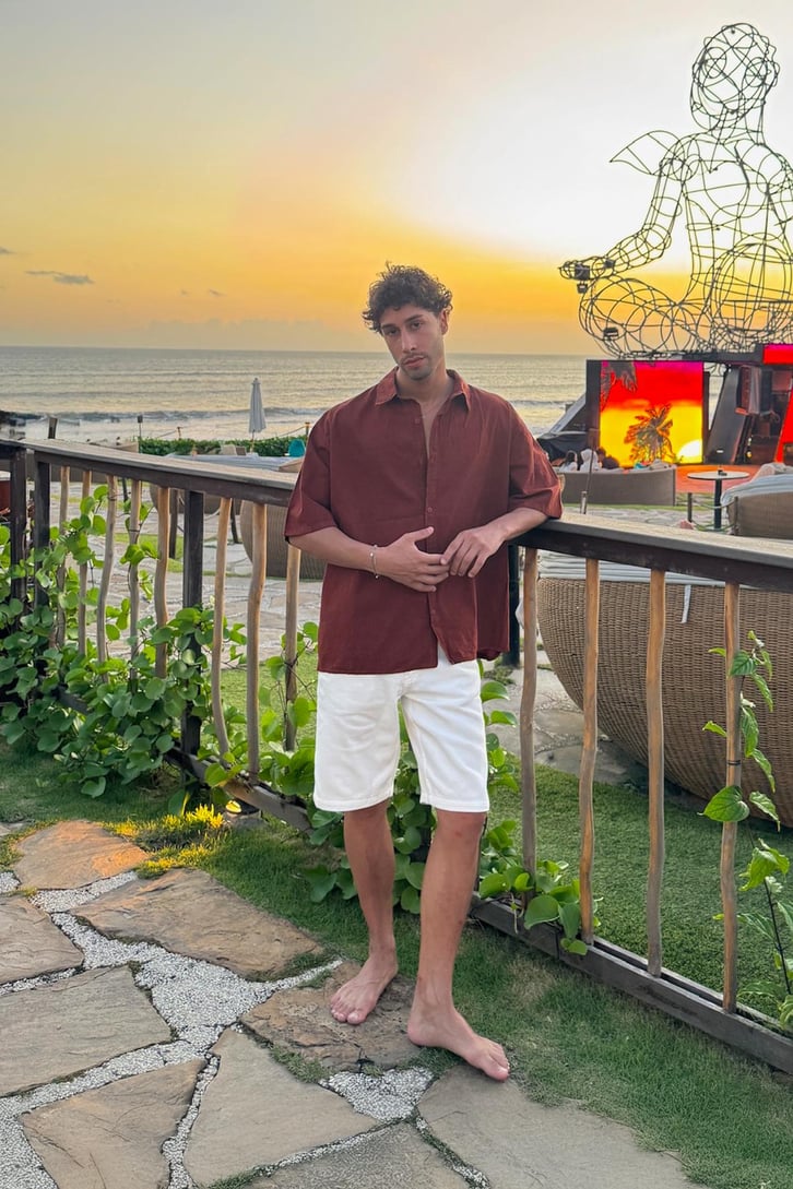 Sırt Nakışlı Oversize Keten Gömlek