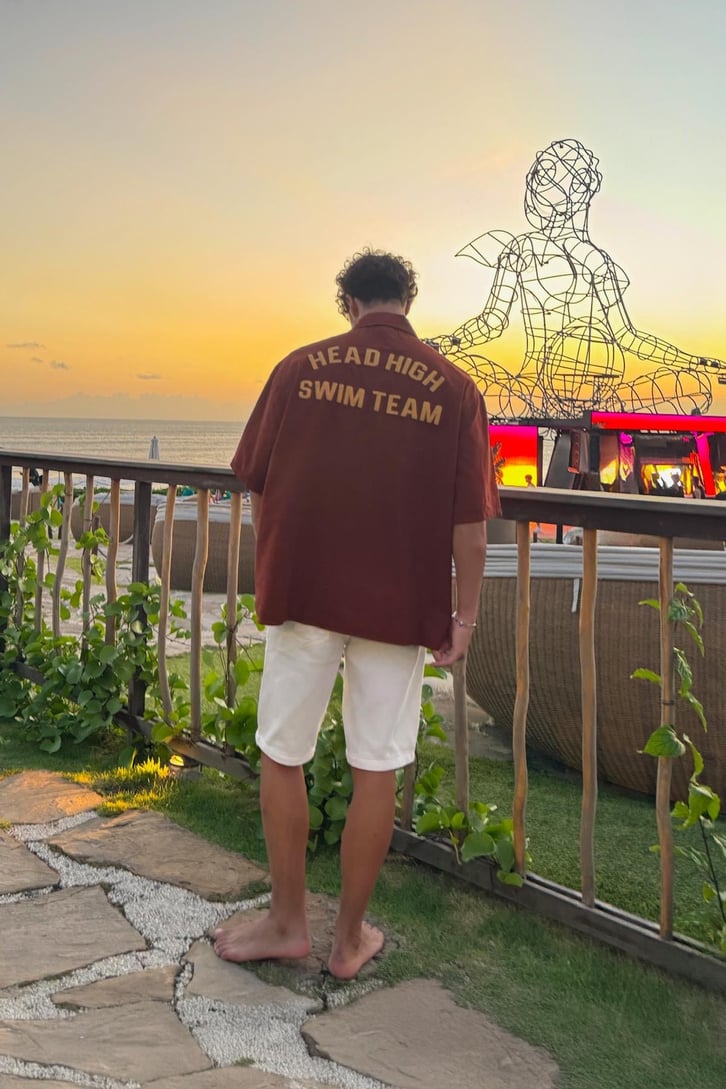 Sırt Nakışlı Oversize Keten Gömlek