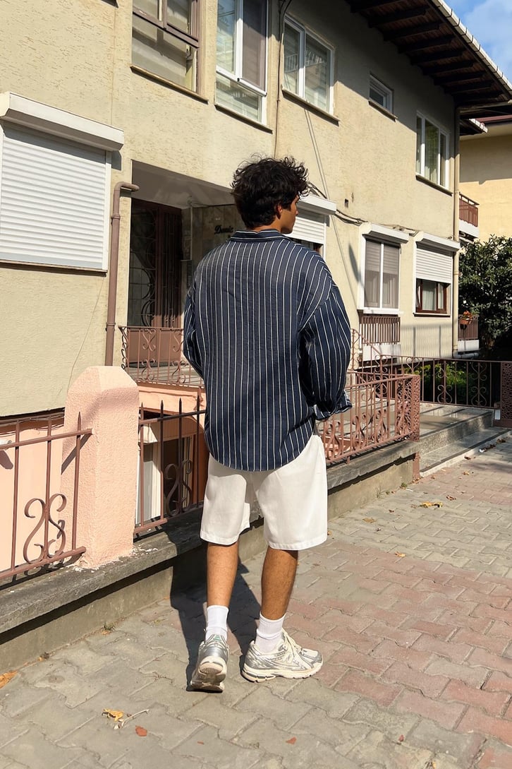 Siyah Çizgili Uzun Kol Oversize Gömlek