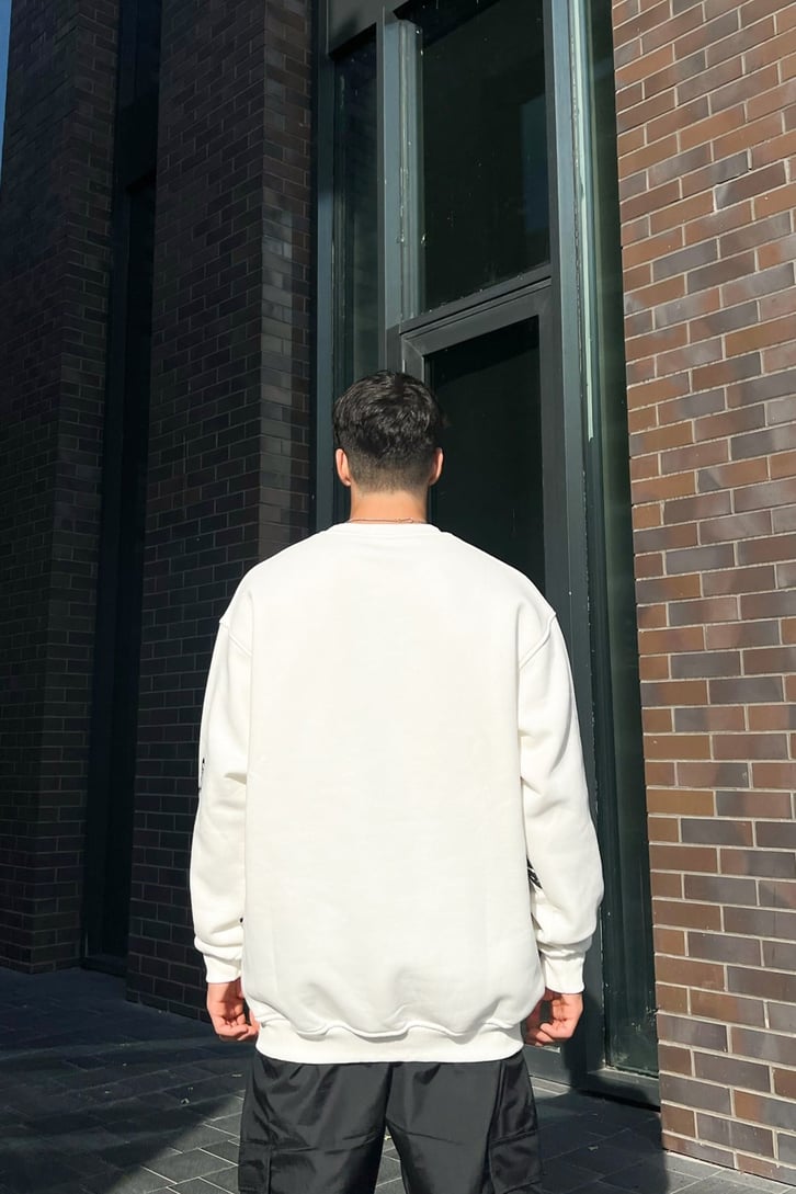 Skeletton Baskılı Beyaz Oversize Sweatshirt