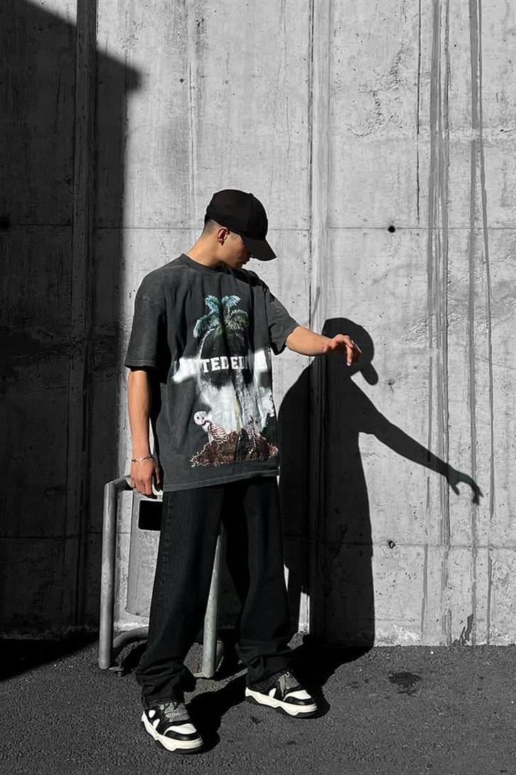 Skull Island Acid Wash Oversize Tişört
