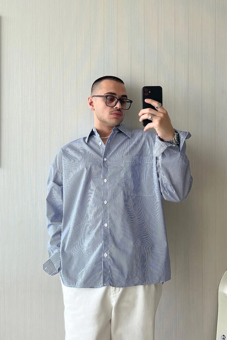 Slim Strip Uzun Kol Oversize Gömlek