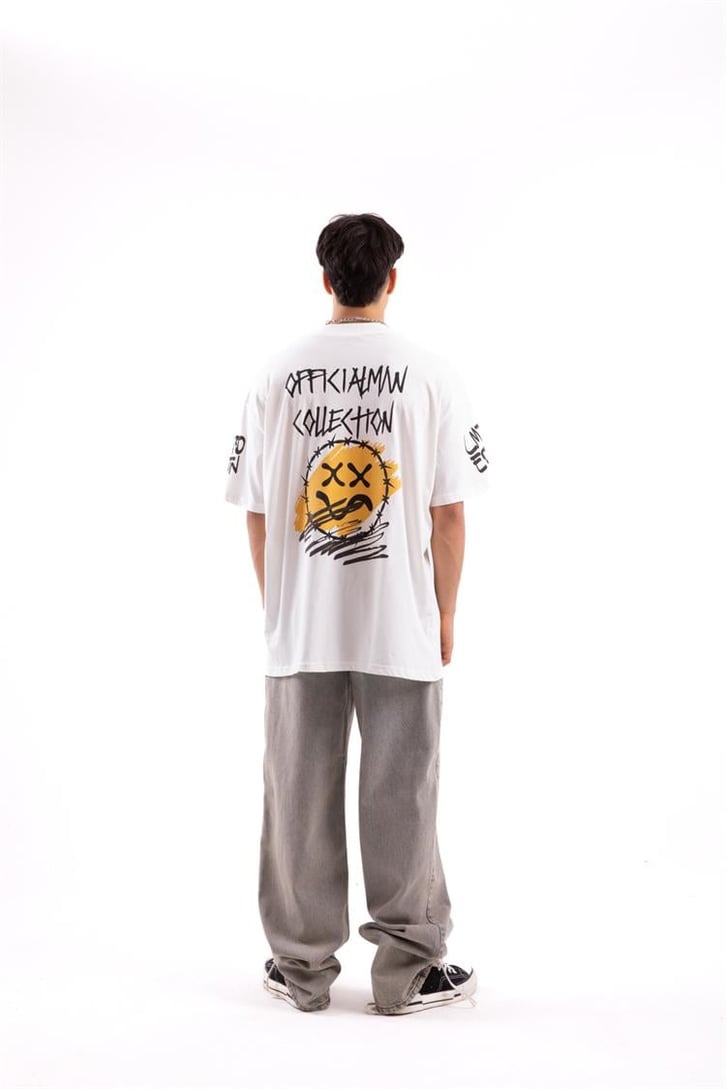 Smile Collection Baskılı Beyaz Oversize Tshirt
