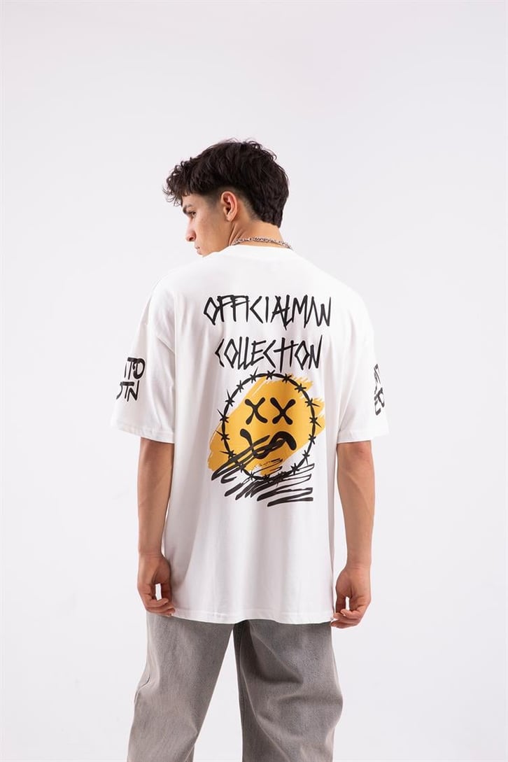 Smile Collection Baskılı Beyaz Oversize Tshirt