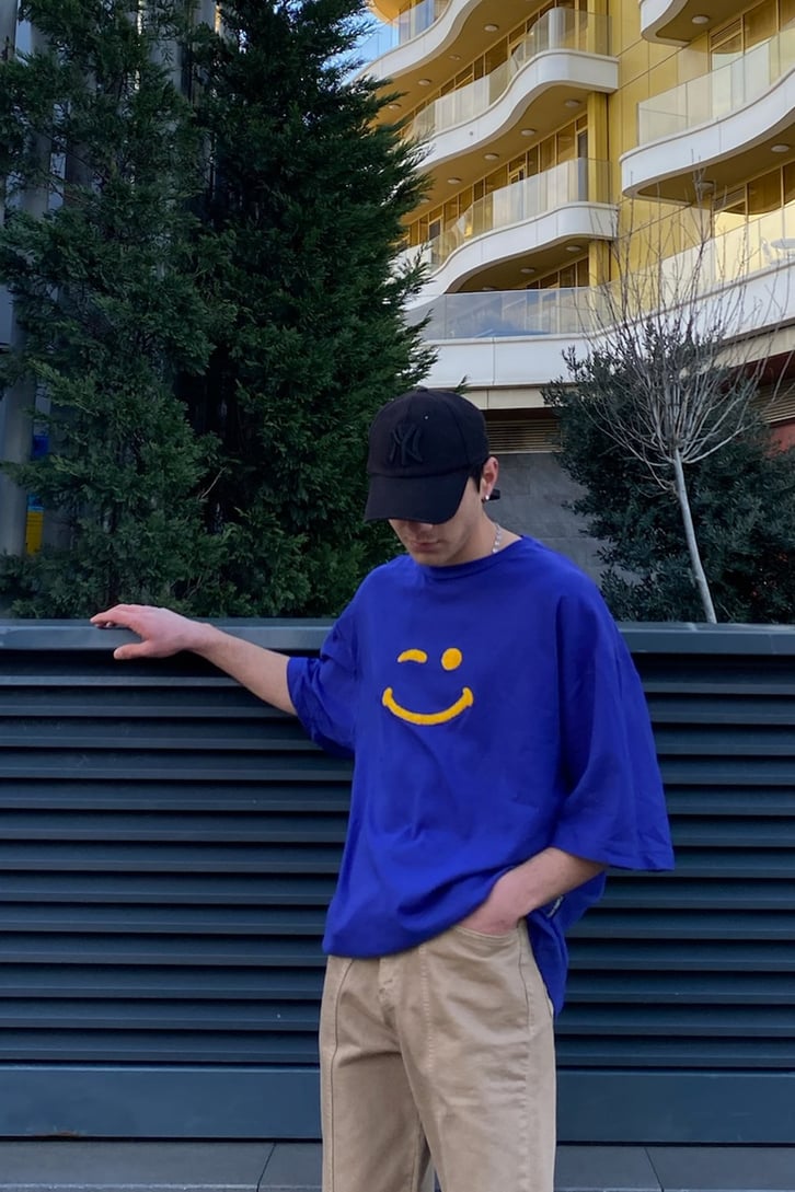 Smile Punchwork Oversize Purple Tshirt