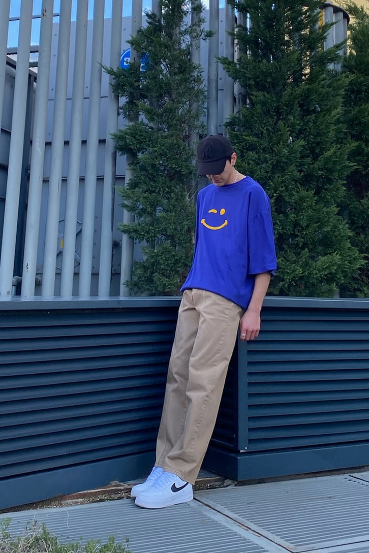 Smile Punchwork Oversize Purple Tshirt