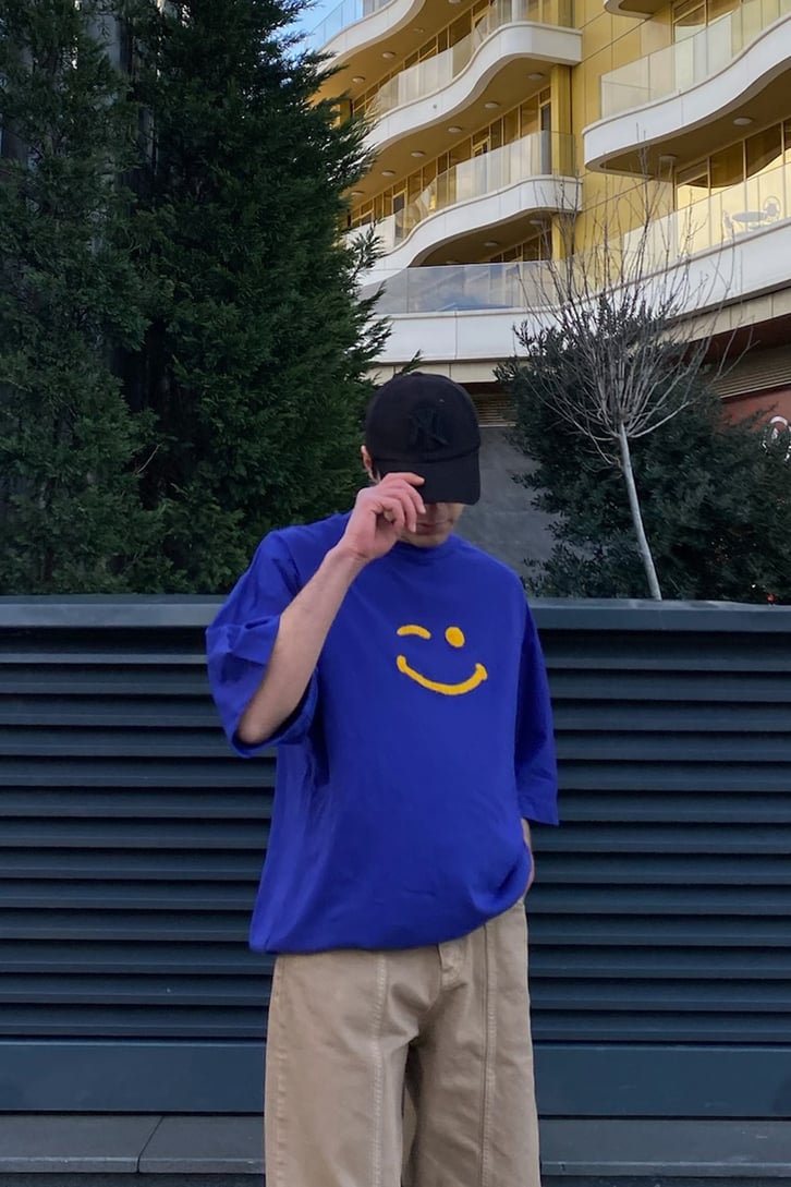 Smile Punchwork Oversize Purple Tshirt