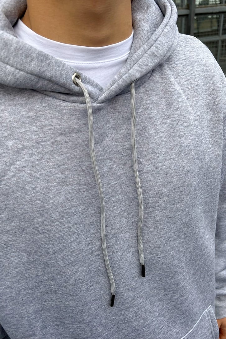 Smiley Sırt Baskılı Gri Oversize Hoodie