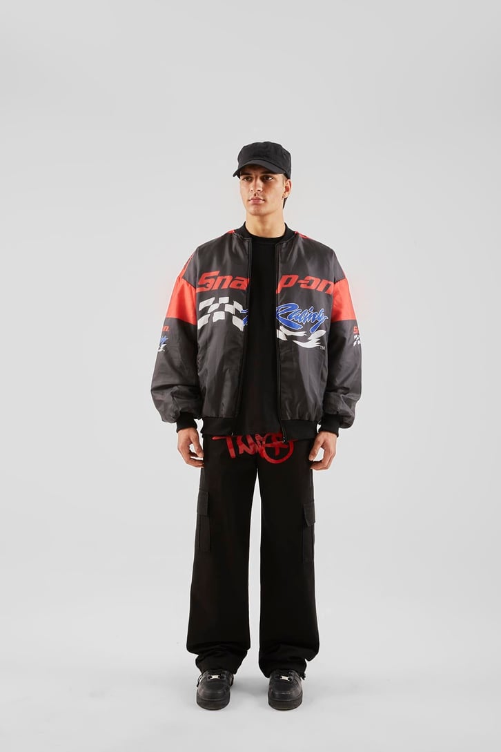 Snap On Racing Baskılı Siyah Oversize
