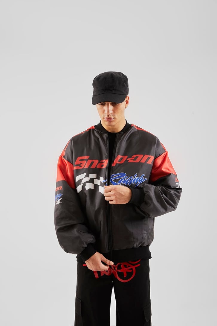 Snap On Racing Baskılı Siyah Oversize