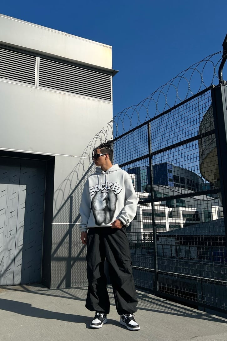 Society Baskılı Oversize Sweatshirt