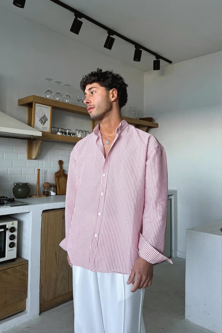 Solar Stripes Pembe Gofre Çizgili Gömlek