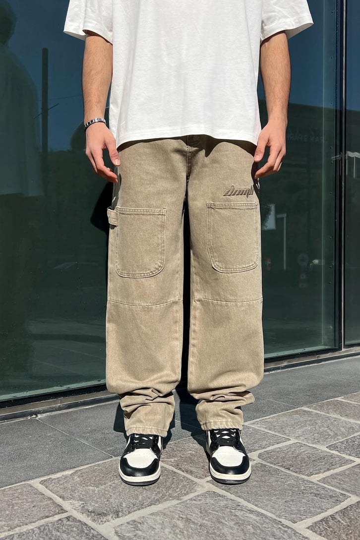 Soluk Efekt Ön Cepli Kahverengi Baggy Jean