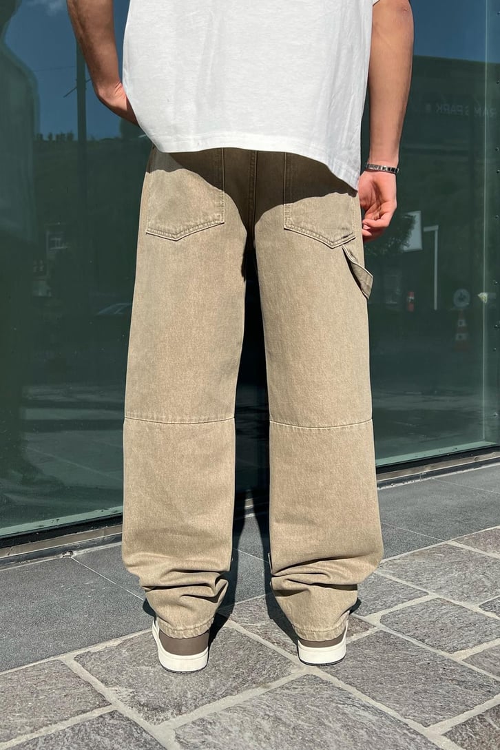 Soluk Efekt Ön Cepli Kahverengi Baggy Jean