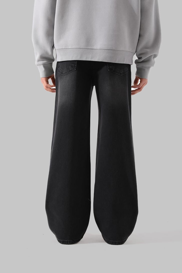 Soluk Efektli Siyah Baggy Jean