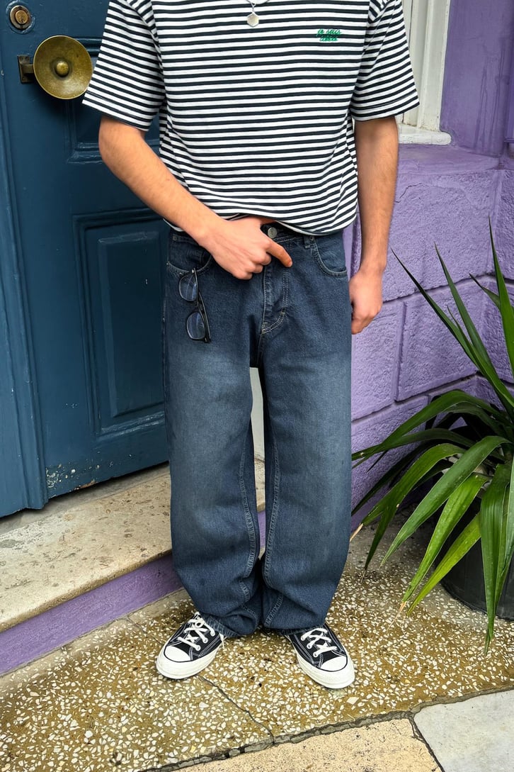 Soluk Efektli Süper Baggy Jean