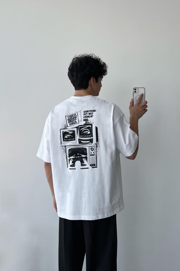 Soon Found Baskılı Beyaz Oversize Tişört
