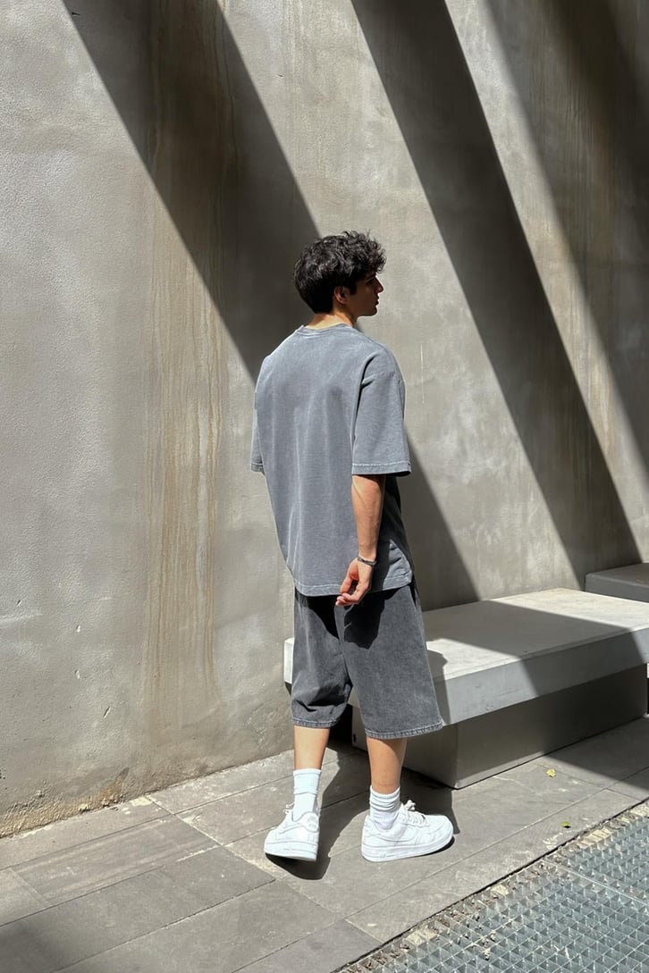 Speed Racer Baskılı Acid Wash Oversize Tişört