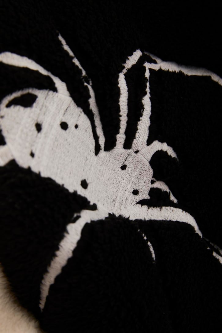 Spider Baskılı Peluş Siyah Oversize Hoodie