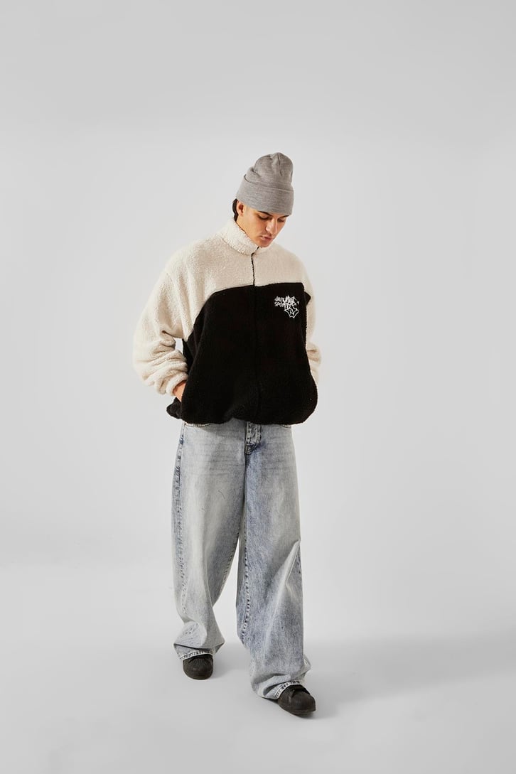 Spider Baskılı Peluş Siyah Oversize Hoodie