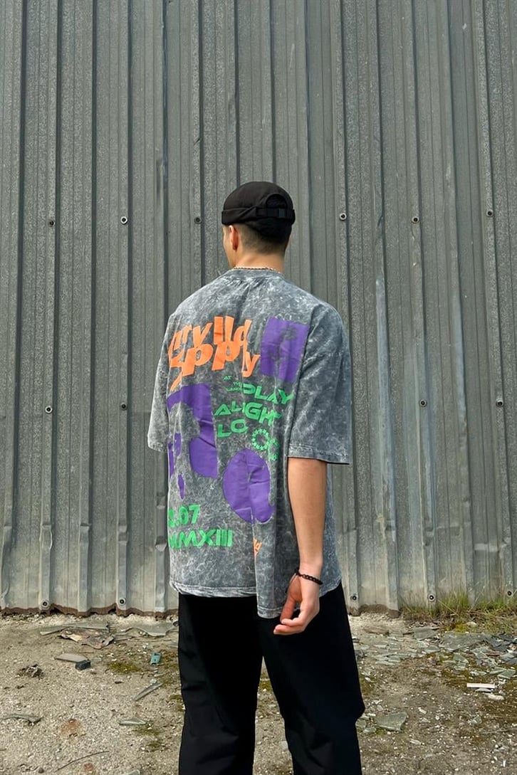 Spply Sırt Baskılı Acid Wash Oversize Tişört