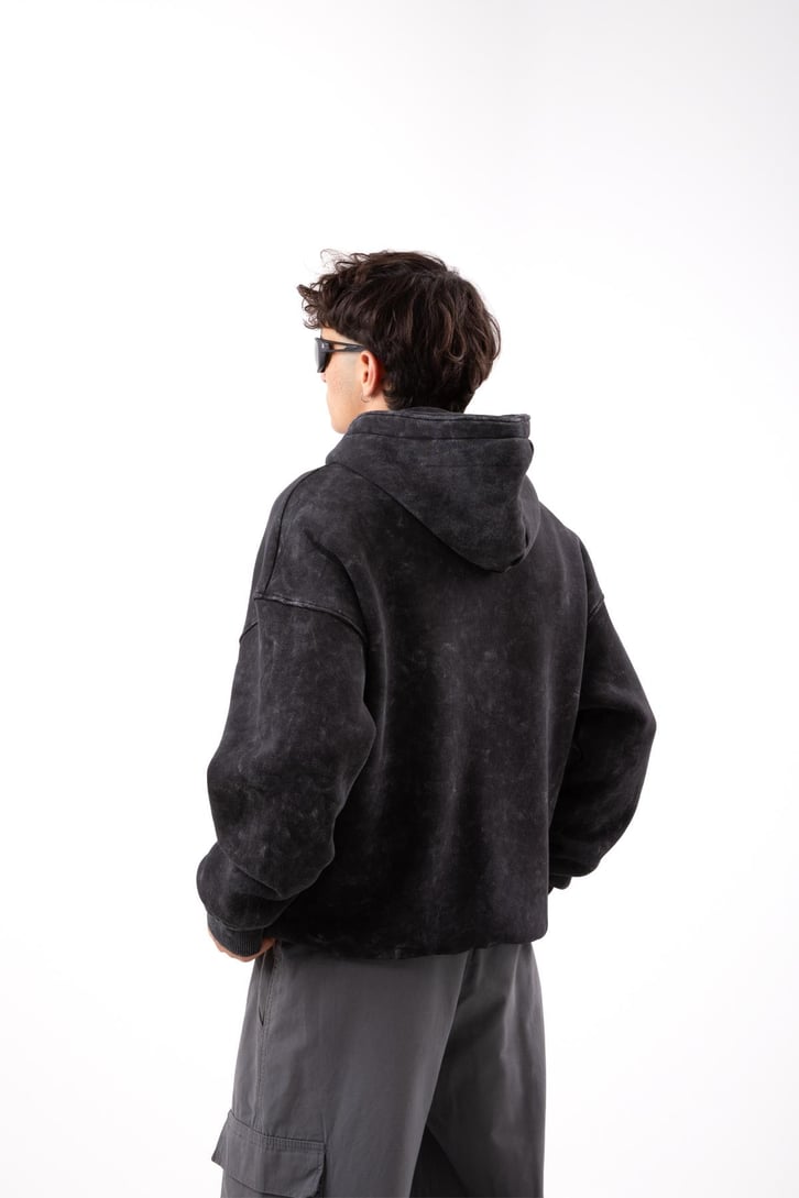 Star Nakışlı Oversize Antrasit Zip Hoodie