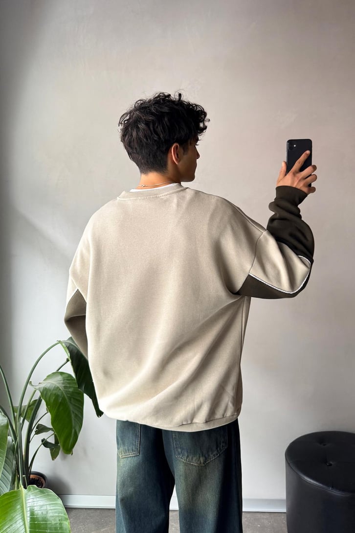 Star Nakışlı Oversize Bisiklet Yaka Sweatshirt