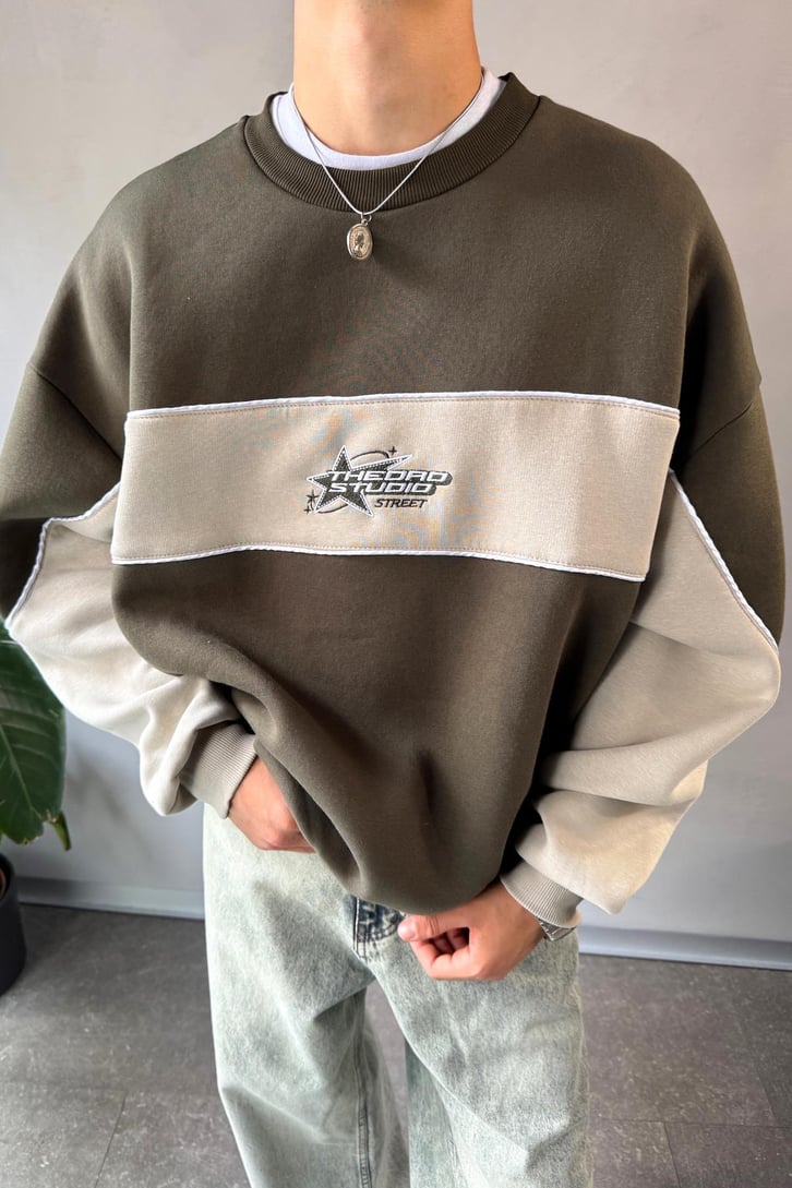 Star Nakışlı Oversize Bisiklet Yaka Sweatshirt