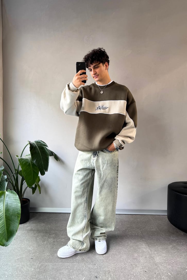 Star Nakışlı Oversize Bisiklet Yaka Sweatshirt