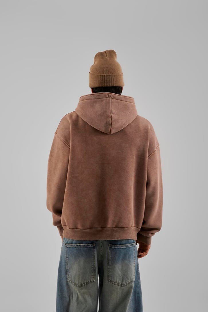 Star Nakışlı Oversize Bordo Zip Hoodie