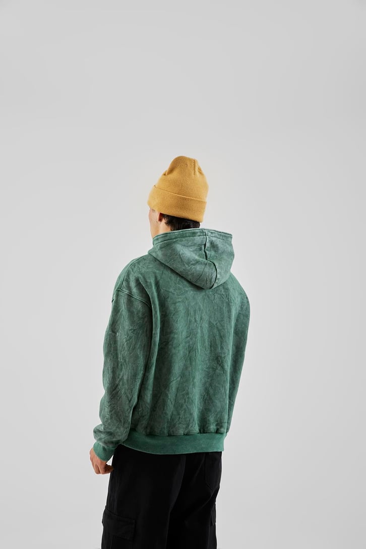Star Nakışlı Oversize Yeşil Zip Hoodie