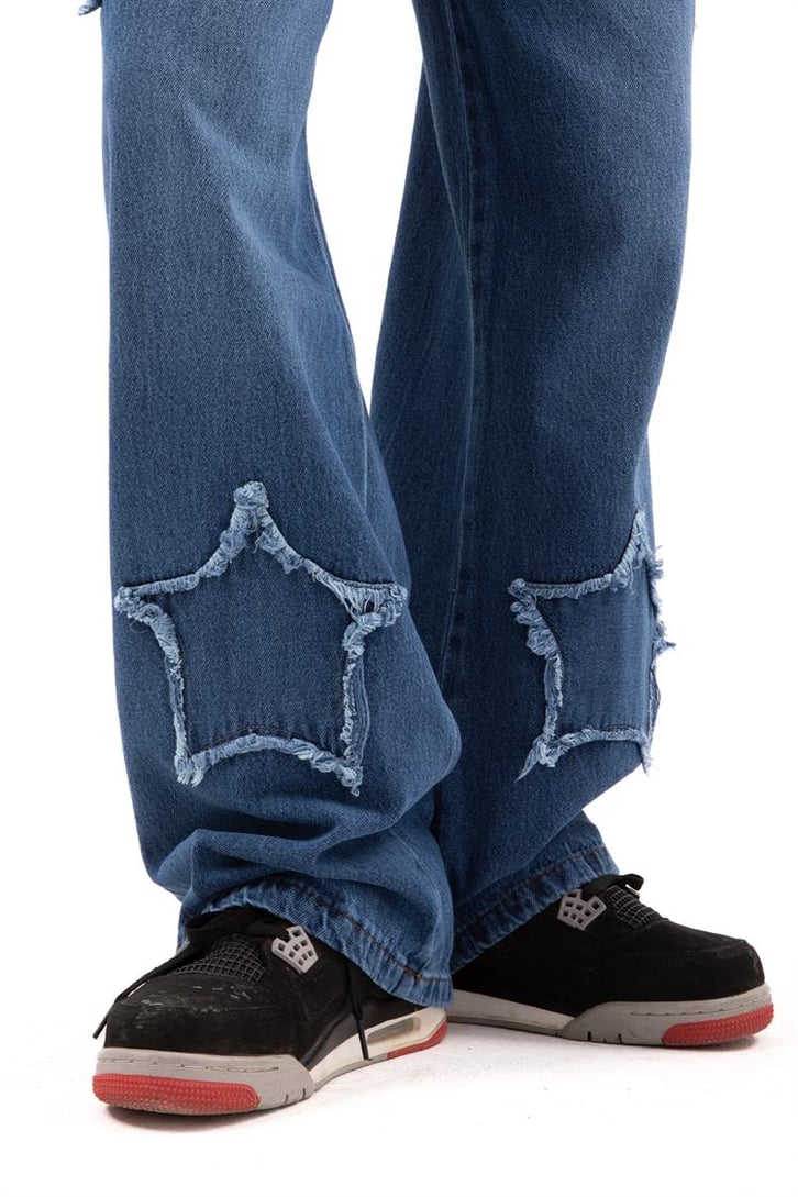 Star Patch Detay Mavi Baggy Jean
