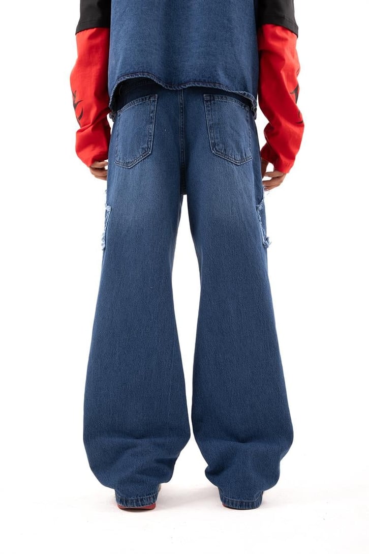 Star Patch Detay Mavi Baggy Jean