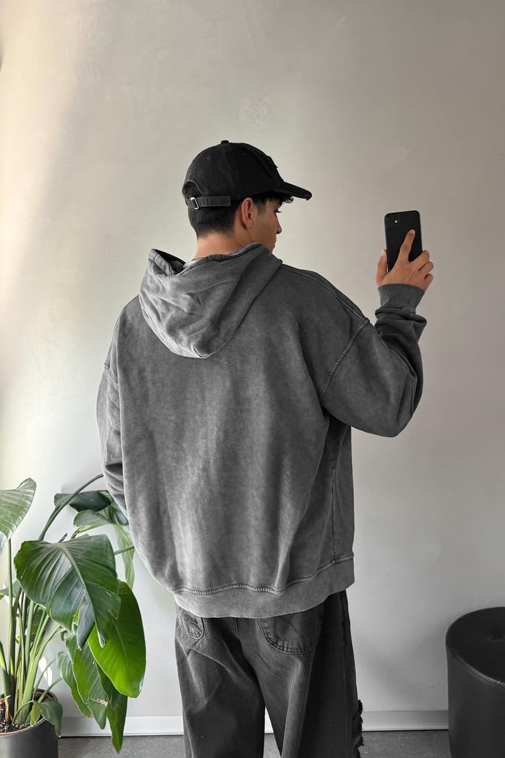 Starry Nakışlı Zip Oversize Hoodie