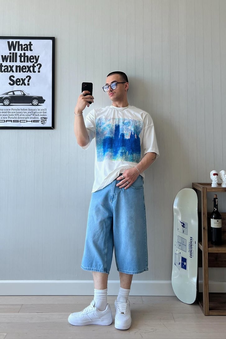 Starry Night Vibe Baskılı Oversize Tişört