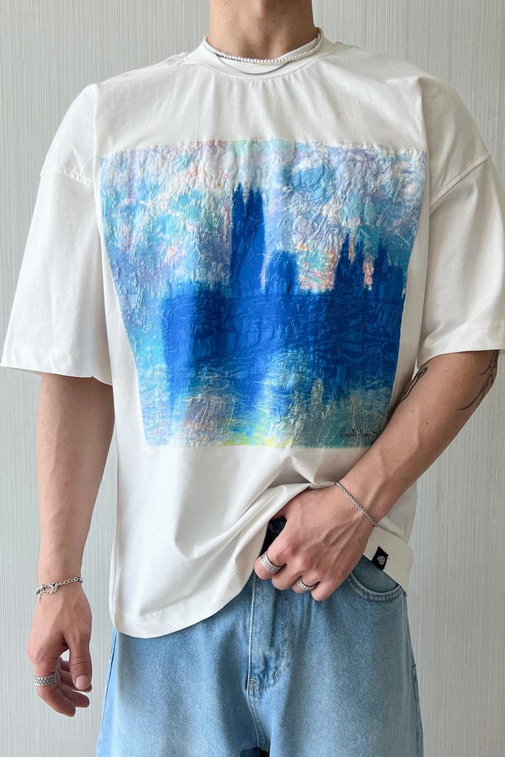 Starry Night Vibe Baskılı Oversize Tişört